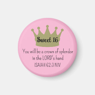 Sweet 16 Crown Bible Verse Dark Pink und Gold Magnet