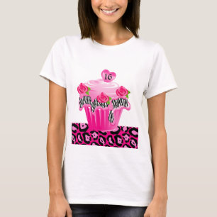 Sweet 16 Cupcake Zebra Rose Leopard Pink T-Shirt
