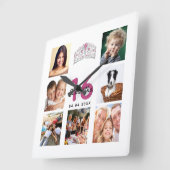 Sweet 16 Custom Foto Collage Tiara Quadratische Wanduhr (Winkel)