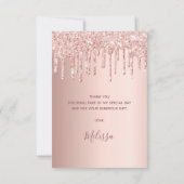 Sweet 16 Custom Foto Rose Gold Rosa Glitzer Glasur Dankeskarte (Rückseite)