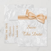 Sweet 16 Damask und Imitats Bow Save the Date Ankündigungspostkarte (Vorne/Hinten)