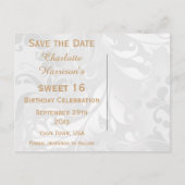 Sweet 16 Damask und Imitats Bow Save the Date Ankündigungspostkarte (Rückseite)
