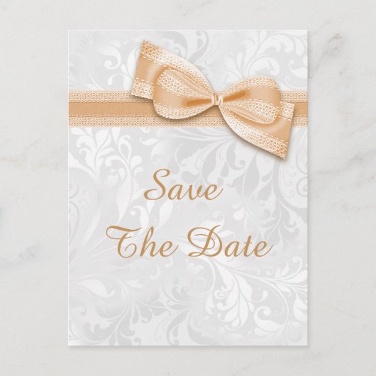 Sweet 16 Damask und Imitats Bow Save the Date Ankündigungspostkarte (Vorderseite)