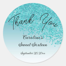 Sweet 16 Danke, dass du den Aquamarinen blauen Gli Runder Aufkleber