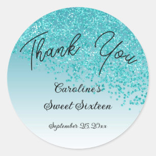 Sweet 16 Danke, dass du den Aquamarinen blauen Gli Runder Aufkleber