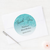 Sweet 16 Danke Falling Aquamarin Blue Glitzer 3 in Runder Aufkleber (Umschlag)