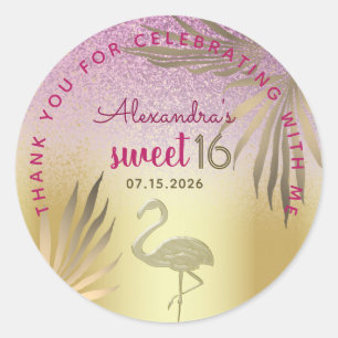Sweet 16 Danke Flamingo Pink und Gold Runder Aufkleber