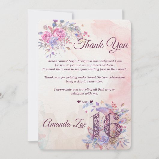 Sweet 16 Danke Karte (Vorderseite)