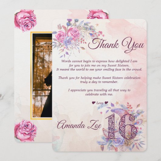 Sweet 16 Danke Karte (Vorne/Hinten)