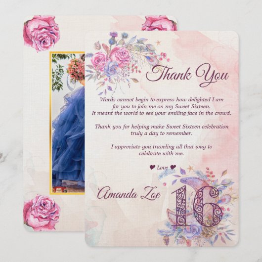 Sweet 16 Dankeschön Karte (Vorne/Hinten)