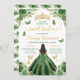 Sweet 16 Dark Green Princess African American Girl Einladung