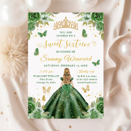 Sweet 16 Dark Green Princess Blonde Girl Einladung