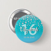 Sweet 16 Diamanten Glitzer aquamarin blau grün Button (Vorne & Hinten)