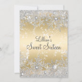 Sweet 16 Diamond Snowflake Gold Winter Wonderland Einladung (Vorderseite)