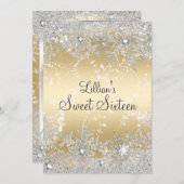 Sweet 16 Diamond Snowflake Gold Winter Wonderland Einladung (Vorne/Hinten)
