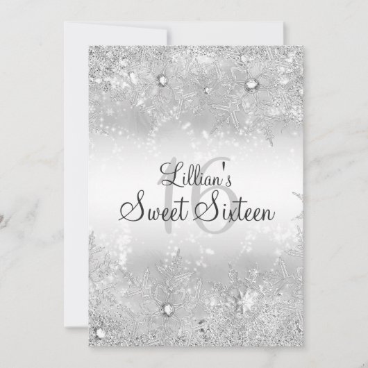 Sweet 16 Diamond Snowflake Winterwonderland Einladung (Vorderseite)