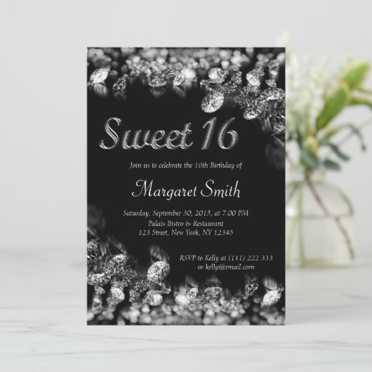 Sweet 16 Diamonds Einladung (Stehend Vorderseite)
