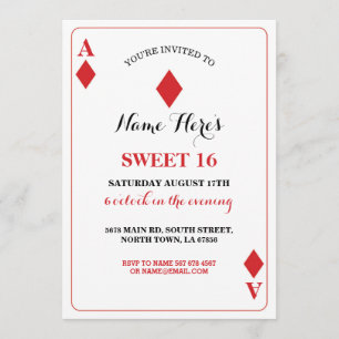 Sweet 16 Diamonds Playing Card Vegas Birthday Ace Einladung