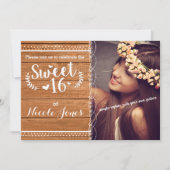 SWEET 16 Eichenholz Rustikales Party Foto Einladun Einladung (Vorderseite)