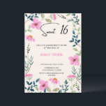 Sweet 16 Einladung Blumenrosa<br><div class="desc">Rosa,  blumensüß 16 Einladungskarte. Kann Daten,  Zeiten und Adressen anpassen.</div>