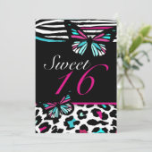 Sweet 16 Einladung Bright Butterfly & Zebra Print (Stehend Vorderseite)