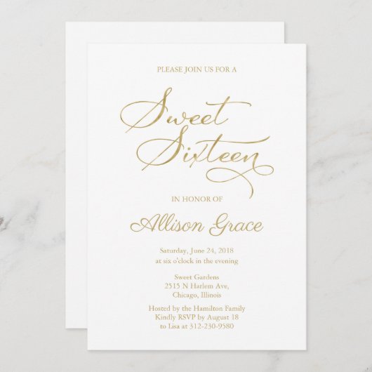 Sweet 16 Einladung Elegant Gold Kalligraphie (Vorne/Hinten)