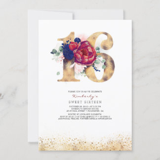 Sweet 16 Einladung Gold Burgund und Navy Blue