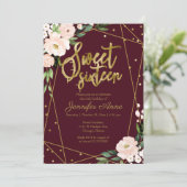 Sweet 16 Einladung Gold Burgundy Blush Bloral (Stehend Vorderseite)