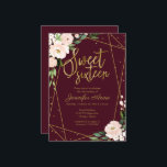 Sweet 16 Einladung Gold Burgundy Blush Bloral<br><div class="desc">Schöne rot rosa Blumen, 16. Geburtstag Einladung. Einfach mit Ihren Daten personalisieren. Bitte kontaktieren Sie mich per Chat, wenn Sie Fragen zum Kunstwerk haben oder eine Anpassung benötigen. Karo der Auflistung für weitere Elemente. BITTE BEACHTEN SIE: Für Unterstützung bei Bestellungen, Versand, Produktinformationen usw. wenden Sie sich direkt an den Zazzle...</div>