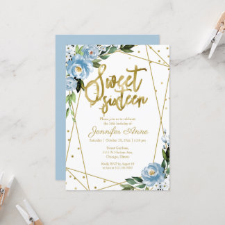 Sweet 16 Einladung Gold Foil Dusty Blue Floral