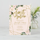 Sweet 16 Einladung Gold Foil Pink Blush Blues (Stehend Vorderseite)