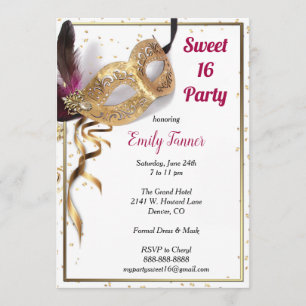 Sweet 16 Einladung Gold Glitzer Maske