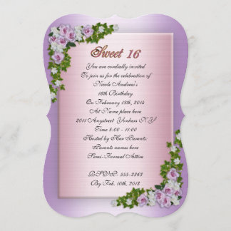 Sweet 16 Einladung Lavendel Rose und Efeu