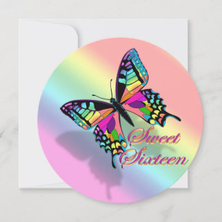 Sweet 16 Einladung Regenbogen und Schmetterling