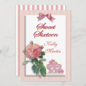 Sweet 16 Einladung rosa Rose und Streifen (Vorne/Hinten)