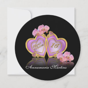 Sweet 16 Einladung rosa und schwarz rund