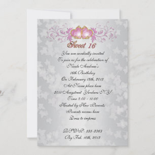 Sweet 16 Einladung satinlook mit rosa Herzen