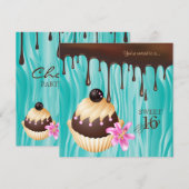 Sweet 16 Einladung Schokolade Cupcake Blau (Vorne/Hinten)