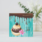 Sweet 16 Einladung Schokolade Cupcake Blau (Stehend Vorderseite)