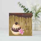Sweet 16 Einladung Schokolade Cupcake Karamel (Stehend Vorderseite)