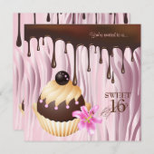 Sweet 16 Einladung Schokolade Cupcake Pink 2 (Vorne/Hinten)