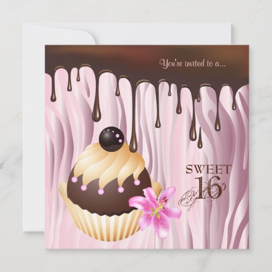 Sweet 16 Einladung Schokolade Cupcake Pink 2 (Vorderseite)