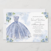 Sweet 16 Einladung Silver Foil Dusty Blue Gown (Vorderseite)