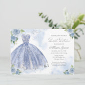Sweet 16 Einladung Silver Foil Dusty Blue Gown (Stehend Vorderseite)