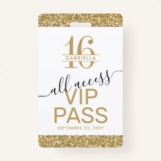 Sweet 16 Einladung VIP Pass Weiß und Gold Ausweis