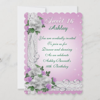 Sweet 16 Einladung, weiße Rosen und Spitzen rosa Einladung