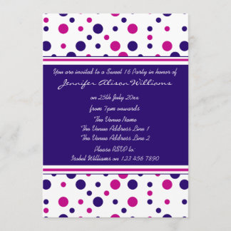 Sweet 16 Einladungen Rosa und Lila Polka-Punkte