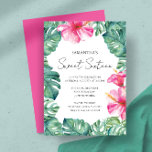 Sweet 16 Einladungen Tropical Aloha Thema<br><div class="desc">Mit diesen 16 Einladungen im tropischen Stil feiern Sie die Blume der fuchsienrosa Hibisken und die Blätter der Monstera Palmen - perfekt für ein tropisches Aloha-Thema! Diese einzigartigen und eleganten süßen 16 laden zu kühnen Farben und Inselvibes zu jeder Teenager-Feier ein. Wählen Sie aus druckbaren, süßen 16 Party Einladungen, süßen...</div>