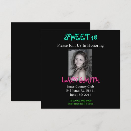 SWEET 16 Einleitung Einladung (Vorne/Hinten)