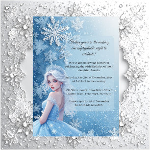 Sweet 16 Eisblauer Silberner Winter Personalisiert Einladung